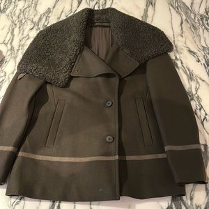 All Saints wool and shearling coat in dark green/grey, size 6, worn once